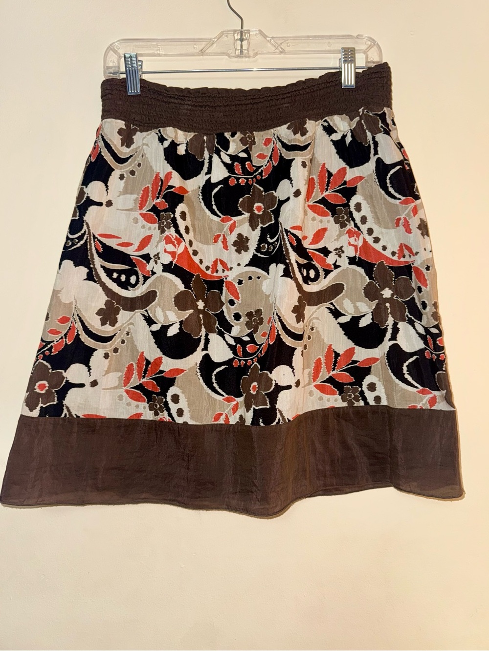 Y2K Reitmans Cotton & Silk Brown Floral A-Line Skirt Coral & Cream Accents 6